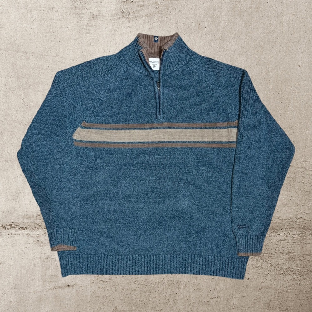 Vtg Columbia Sweater Men's XL Striped Knit 1/4 Zip Pullover Outdoor Gorpcore 90s